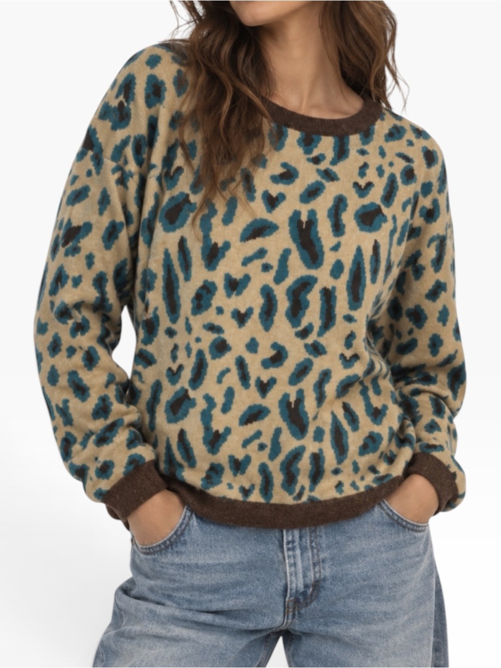 Esqualo Blue Tan Cheetah Print Sweater Sz XS
